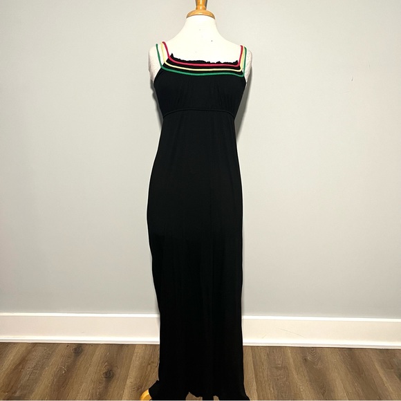 Sevengate Black Colorful Strappy Maxi Dress Size M Beach Vacation Comfy - Picture 1 of 10